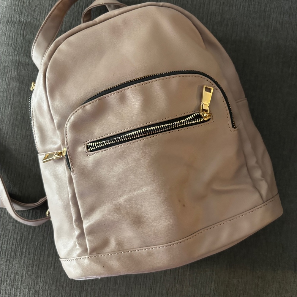 Blush Pink Faux Leather Backpack with Gold Zippers